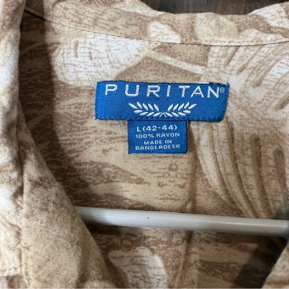 Puritan Men’s Button down short sleeve shirt Size L 100% Rayon - Picture 3 of 5